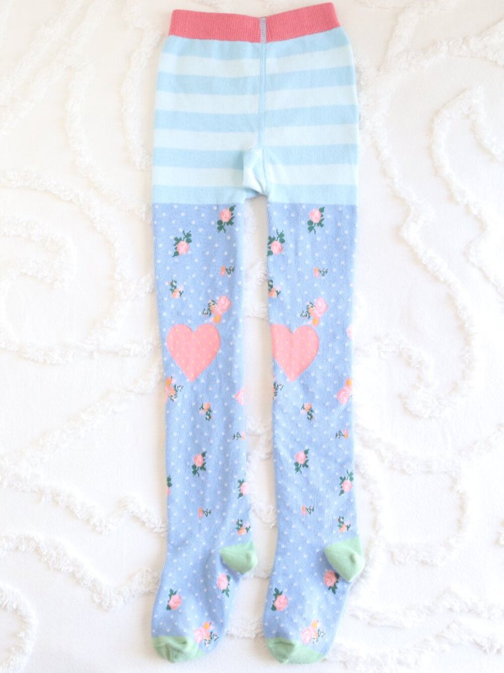 Matilda Jane| Pastel Floral Polka Dot Stripe Beating Heart Knit Tights Xs Sm 4-6